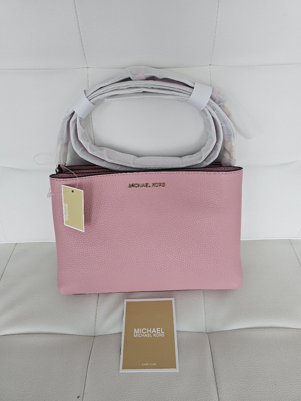Authentic Michael Kors Pink Pebbled Leather Crossbody Purse with Gold Hardware